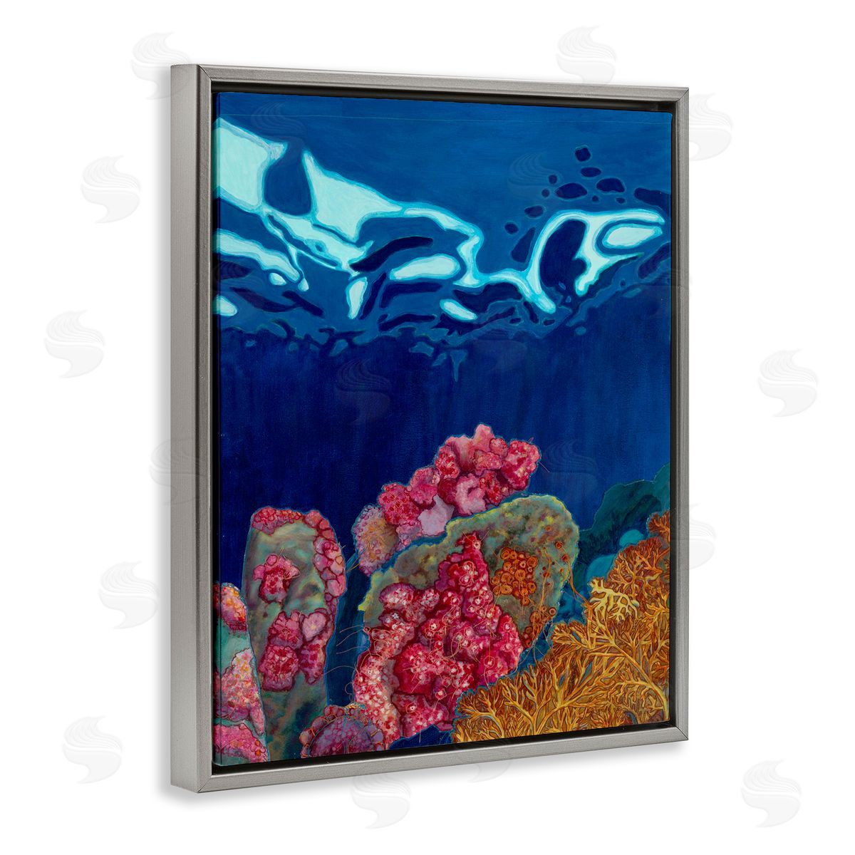 Sara Everett Abstract Underwater Coral Gray Floating Frame Canvas Wall Art Print