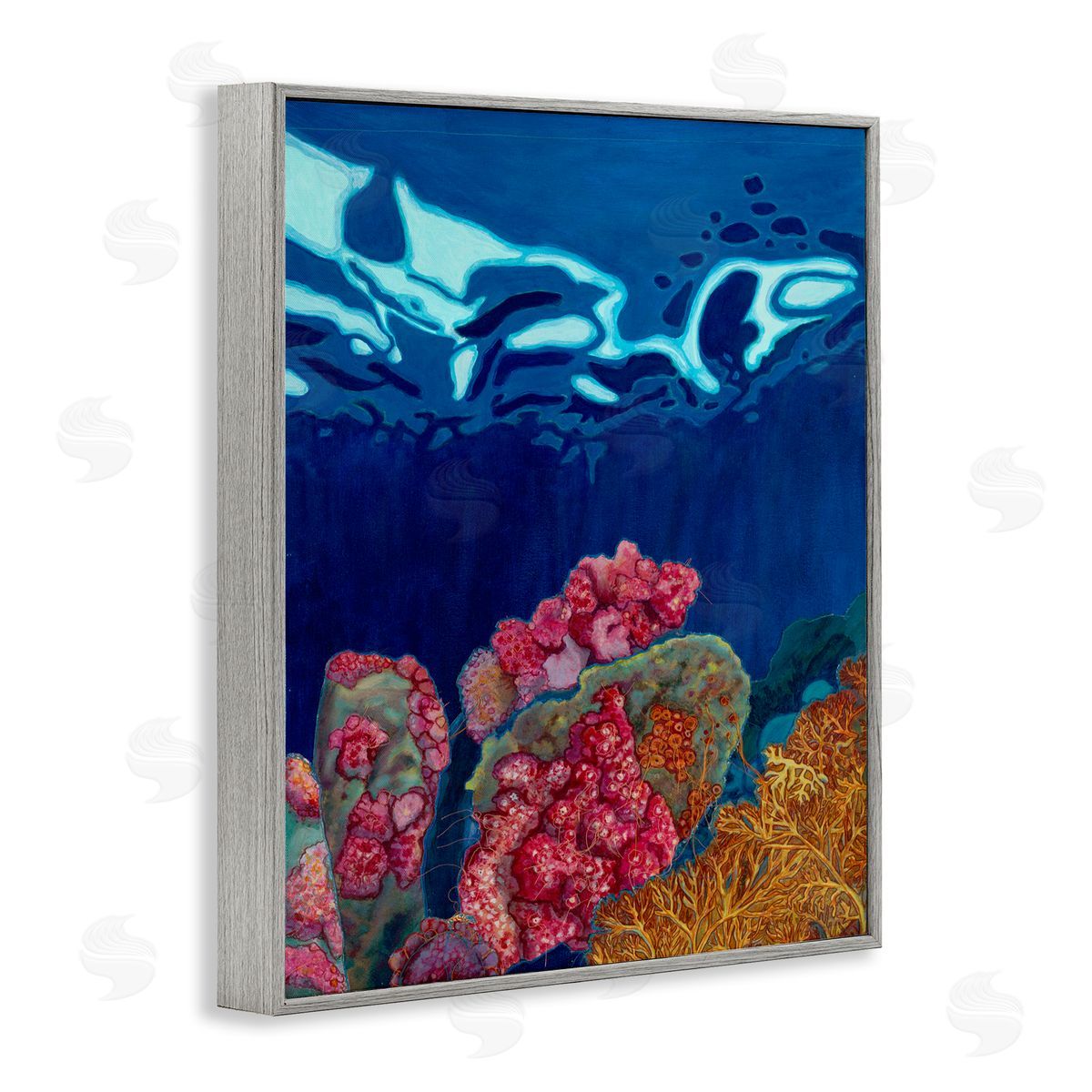 Sara Everett Abstract Underwater Coral Gray Framed Giclee Wall Art Print