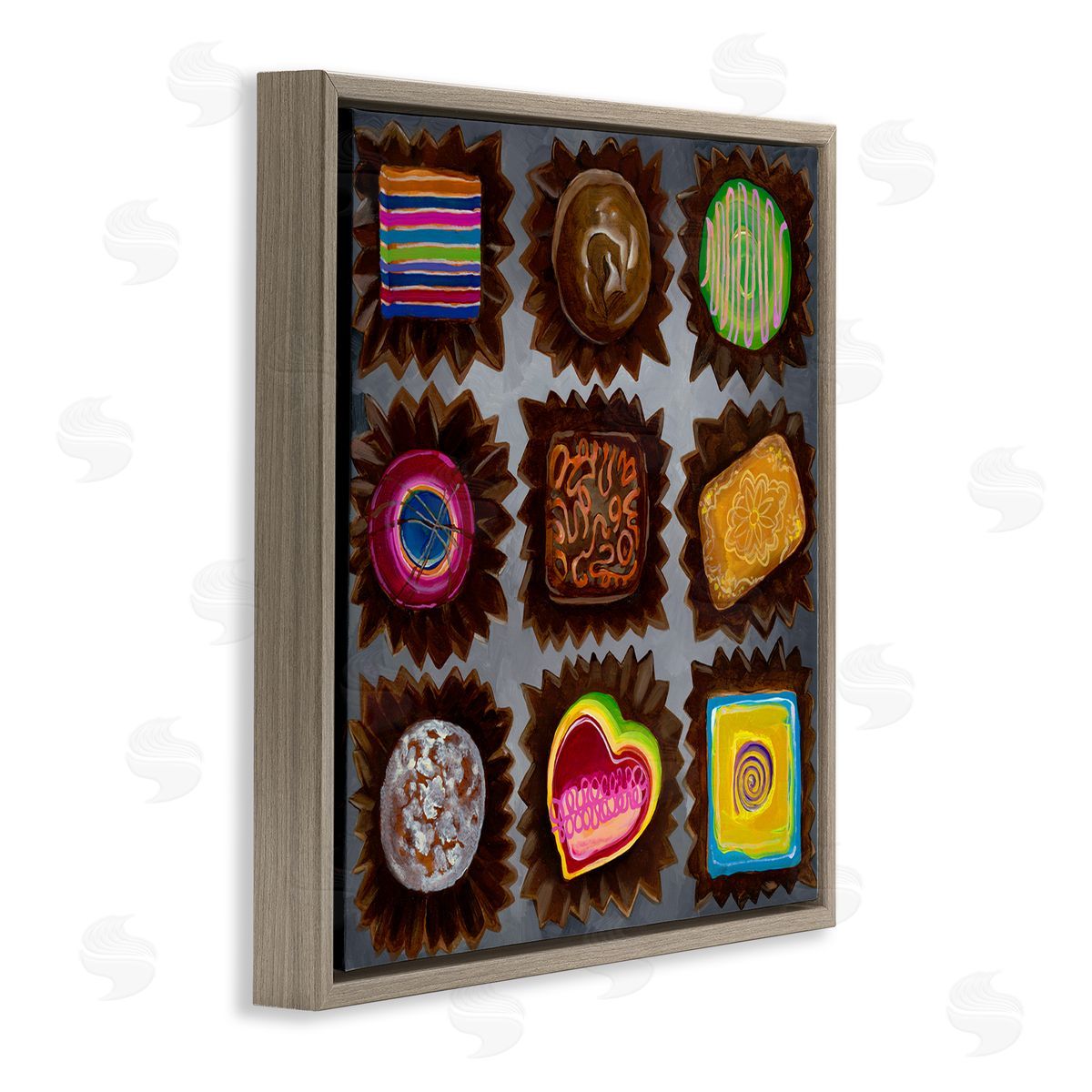 Liz Jardine Various Dessert Chocolates Brown Floating Frame Canvas Wall Art Print
