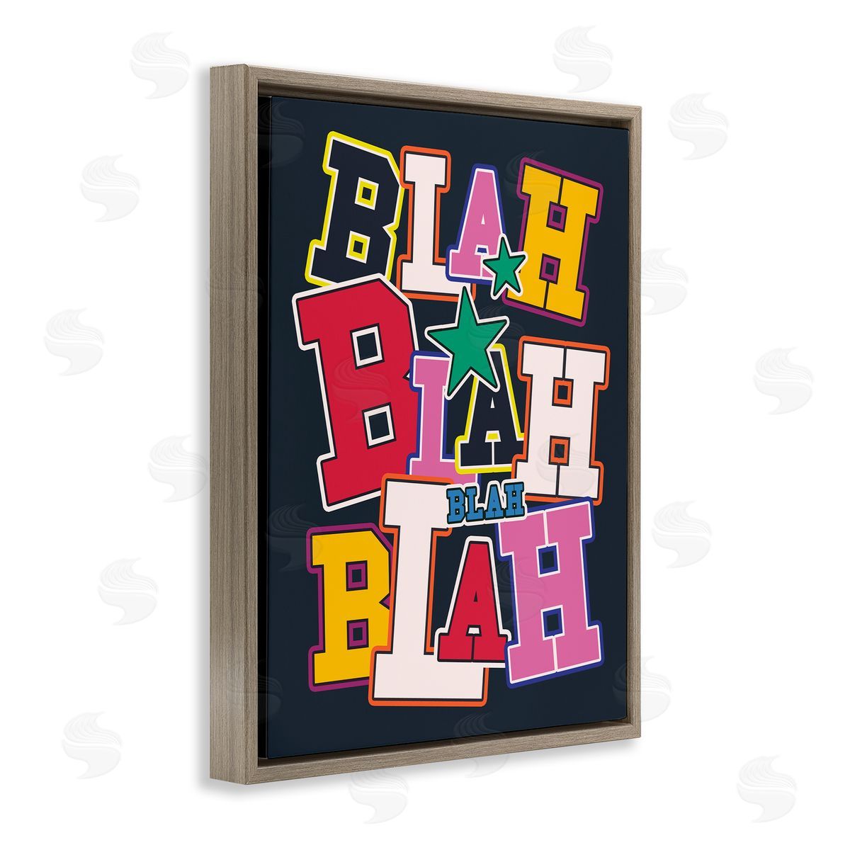 Ahmed Sameh Hussein Bold Blah Blah Text Brown Floating Frame Canvas Wall Art Print
