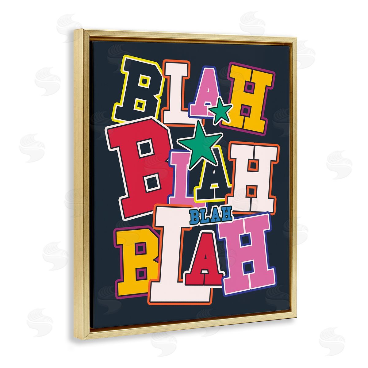 Ahmed Sameh Hussein Bold Blah Blah Text Gold Floating Frame Canvas Wall Art Print