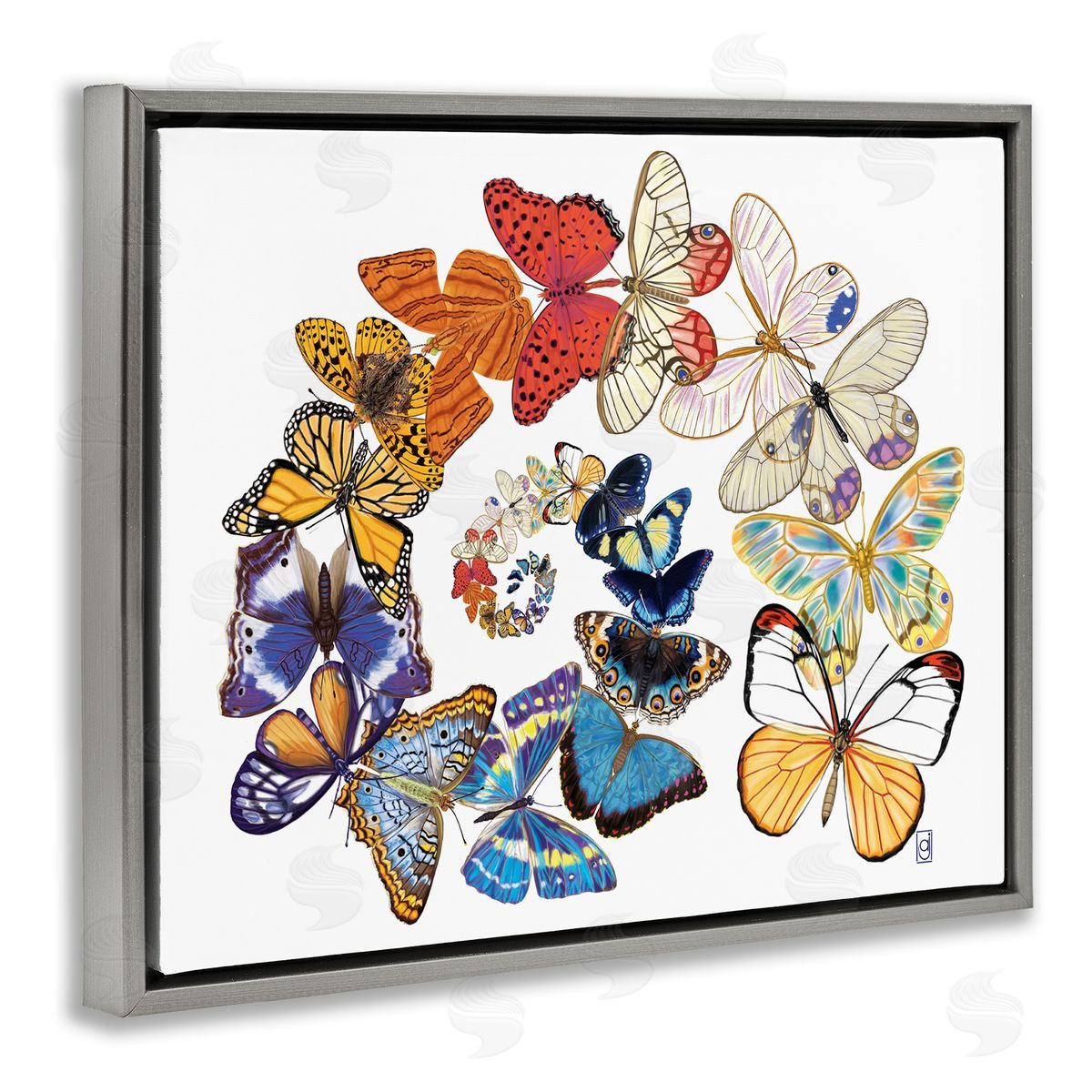 Ann Jasperson Fly Away Butterflies Gray Floating Frame Canvas Wall Art Print