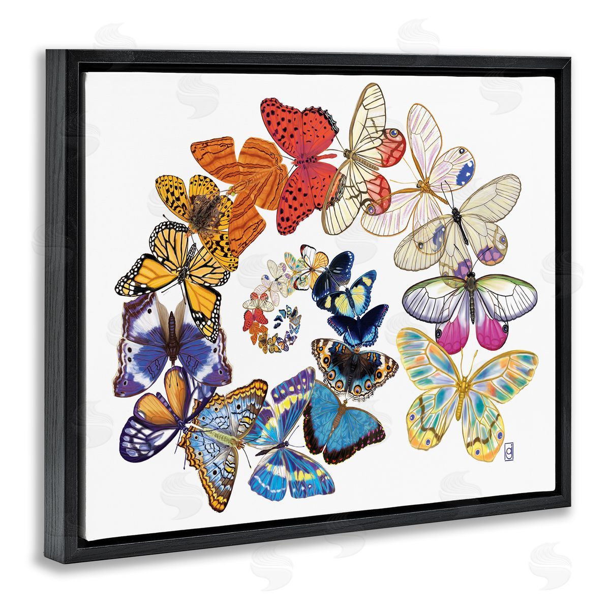 Ann Jasperson Flying Butterfly Spiral Black Floating Frame Canvas Wall Art Print