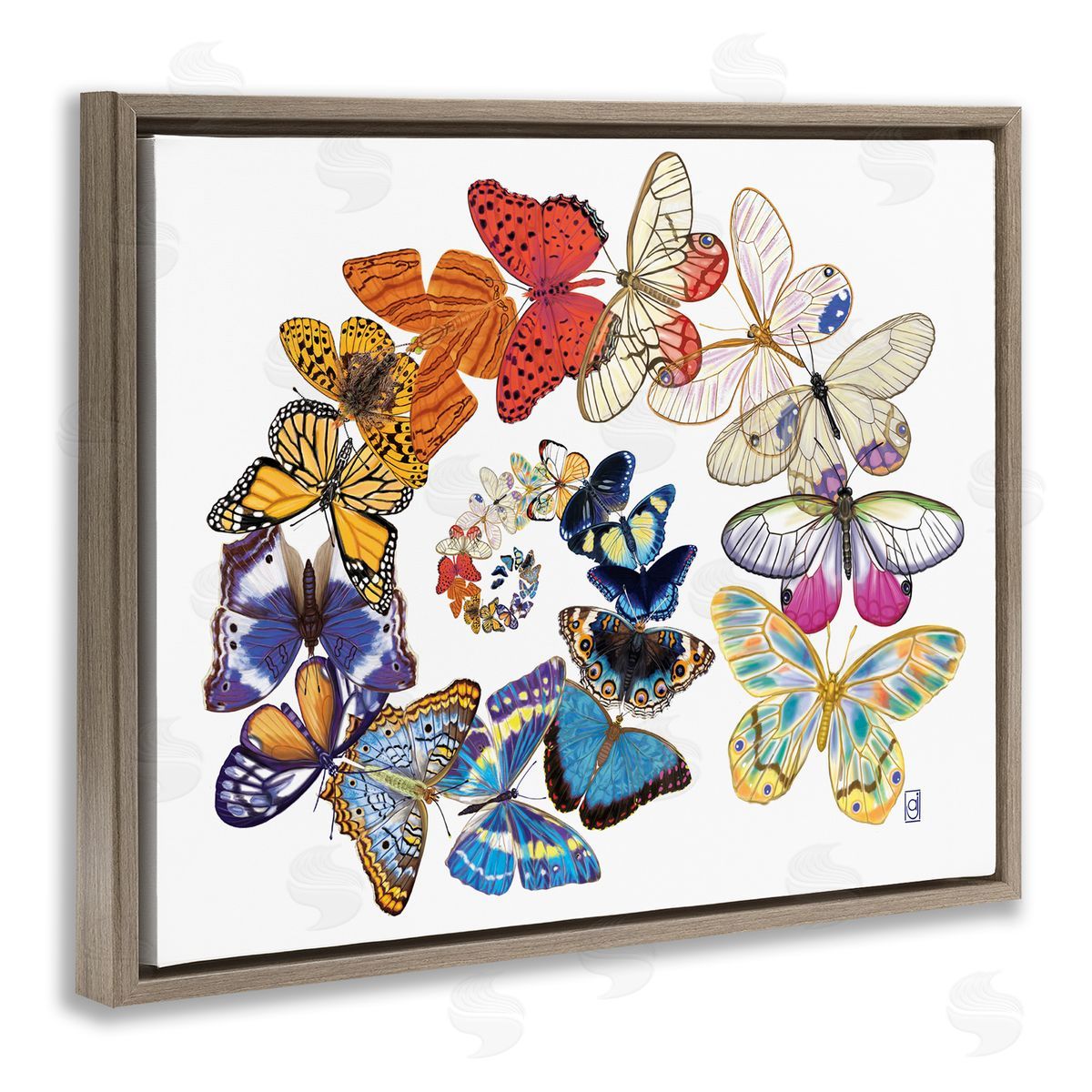 Ann Jasperson Flying Butterfly Spiral Brown Floating Frame Canvas Wall Art Print