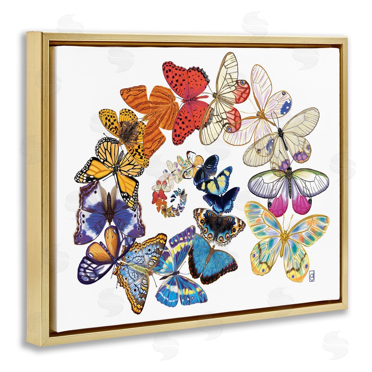 Ann Jasperson Flying Butterfly Spiral Gold Floating Frame Canvas Wall Art Print