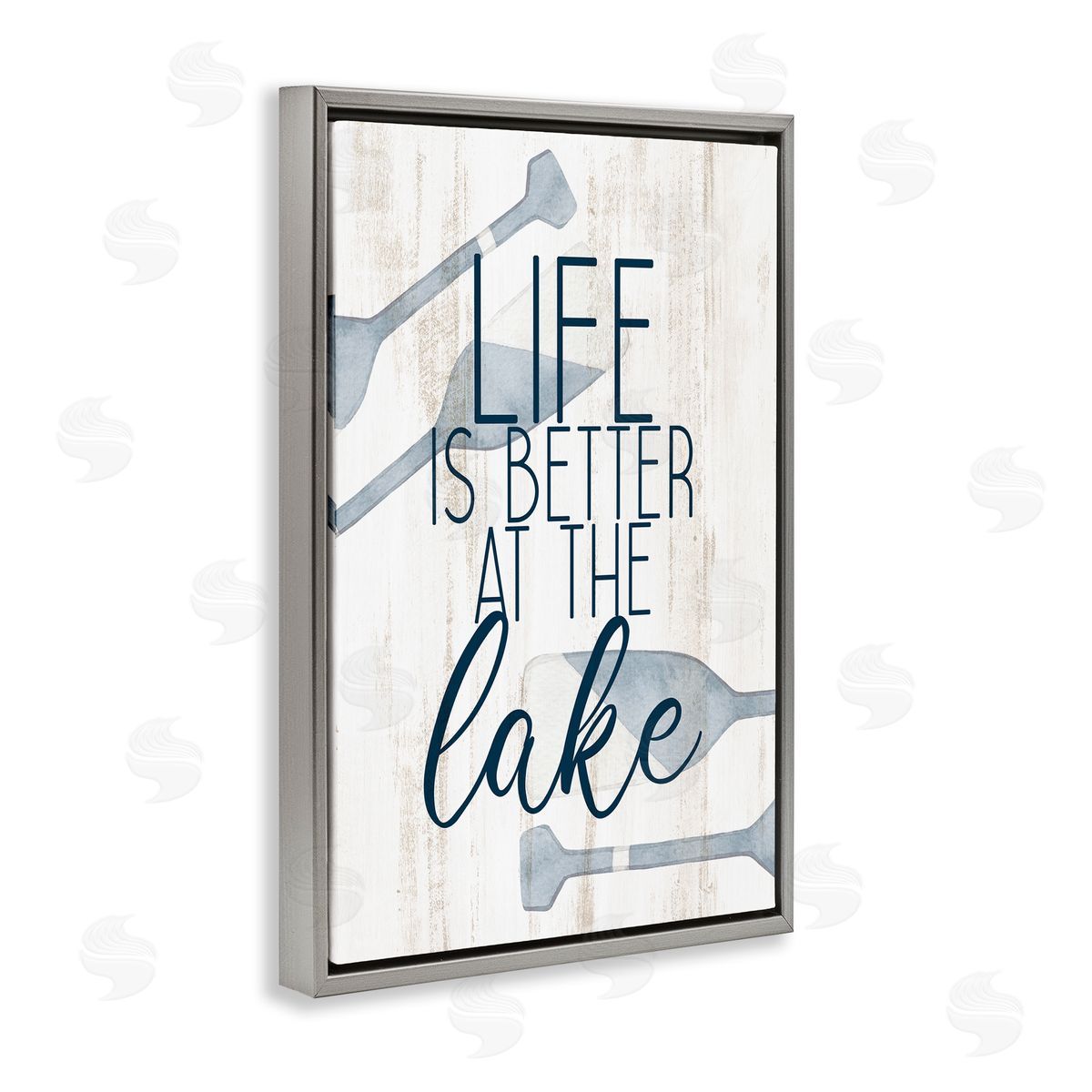 Kim Allen Better at Lake with Oars Gray Floating Frame Canvas Wall Art Print