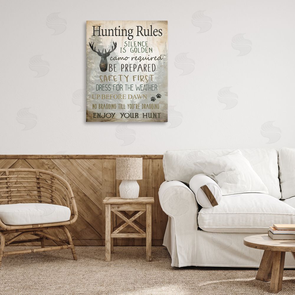 Kim Allen Rustic Hunting Rules Canvas Wall Art Print in Room