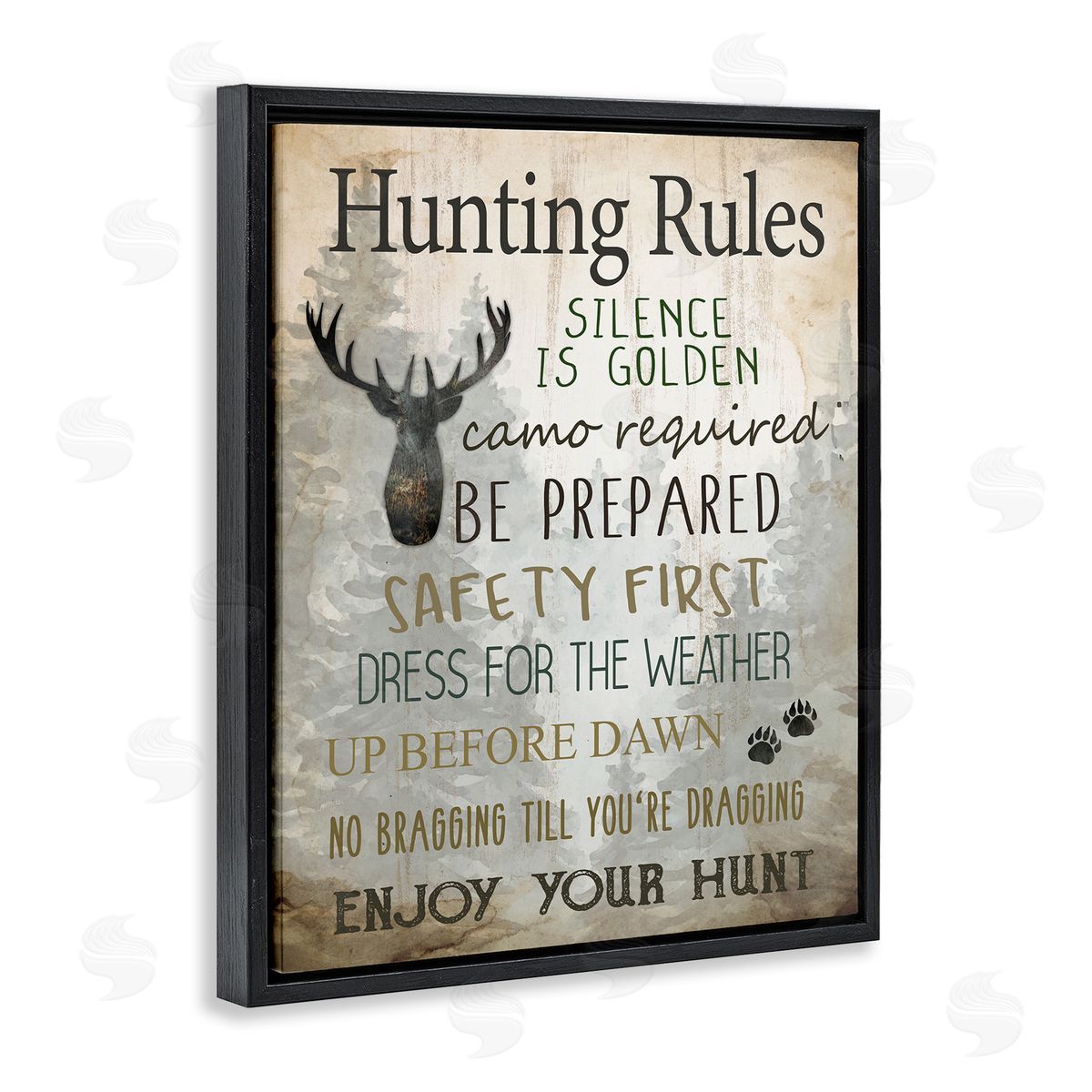 Kim Allen Rustic Hunting Rules Black Floating Frame Canvas Wall Art Print