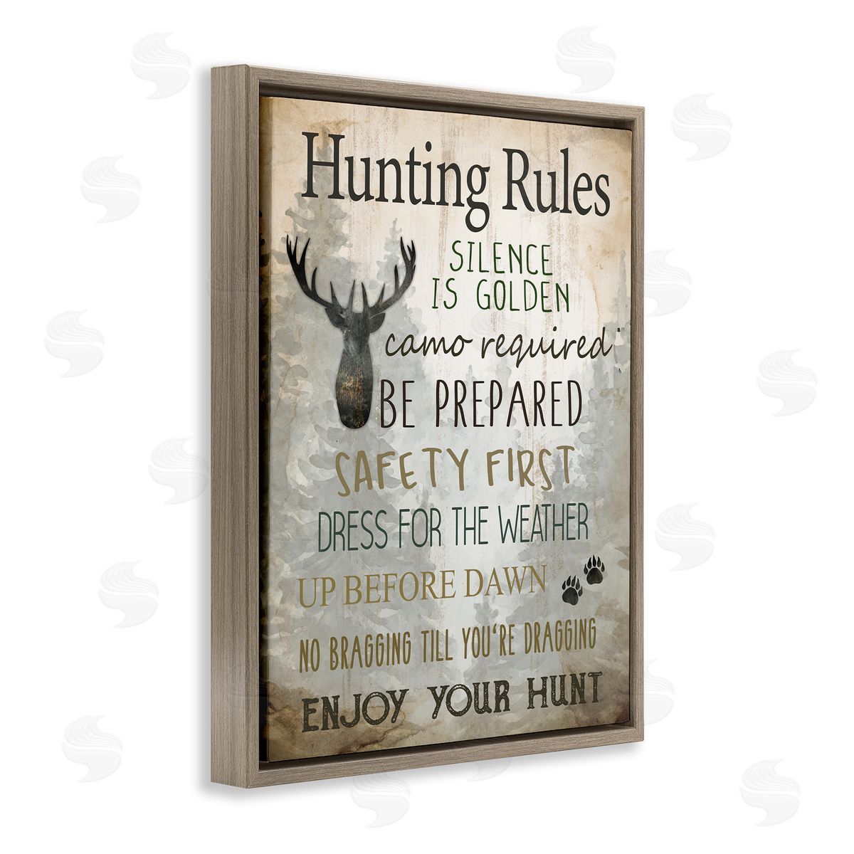 Kim Allen Rustic Hunting Rules Brown Floating Frame Canvas Wall Art Print