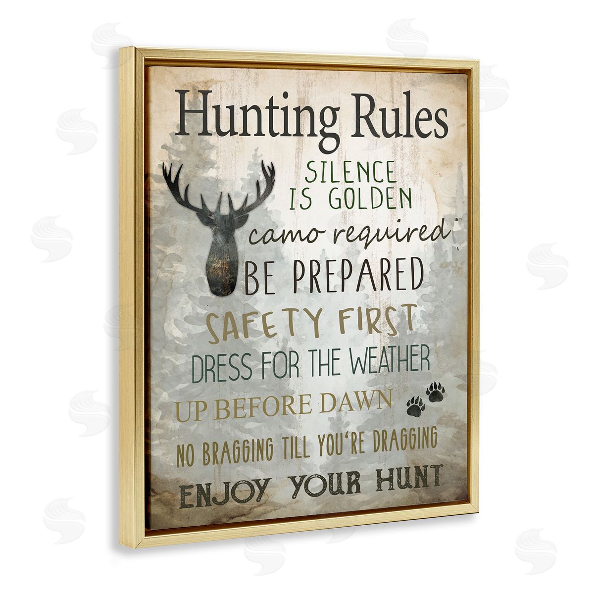 Kim Allen Rustic Hunting Rules Gold Floating Frame Canvas Wall Art Print
