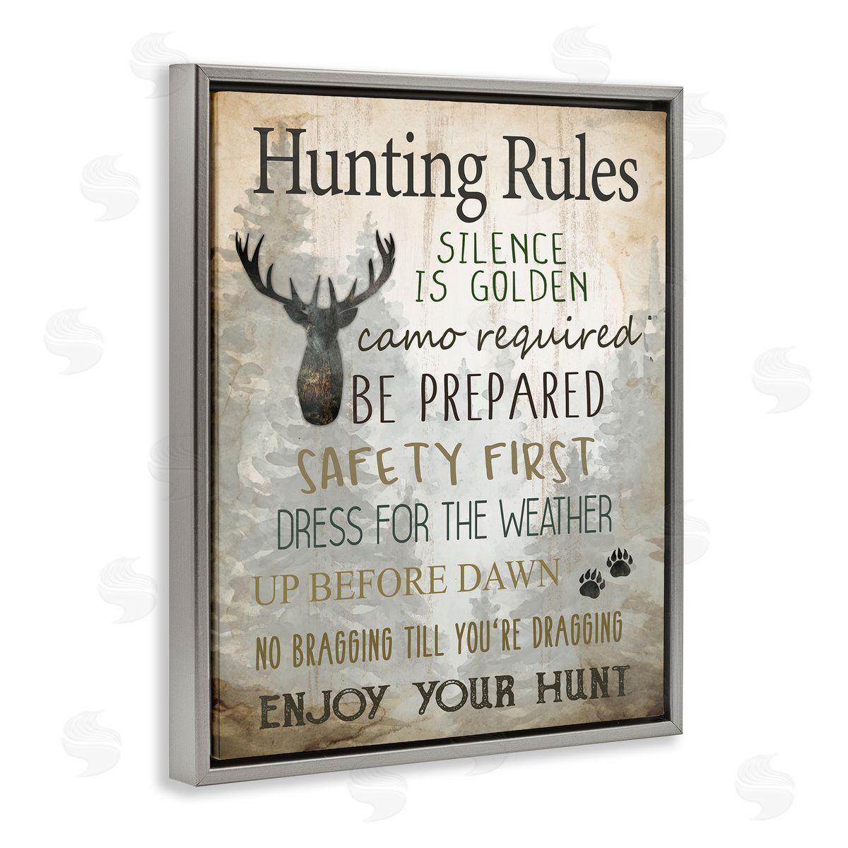 Kim Allen Rustic Hunting Rules Gray Floating Frame Canvas Wall Art Print