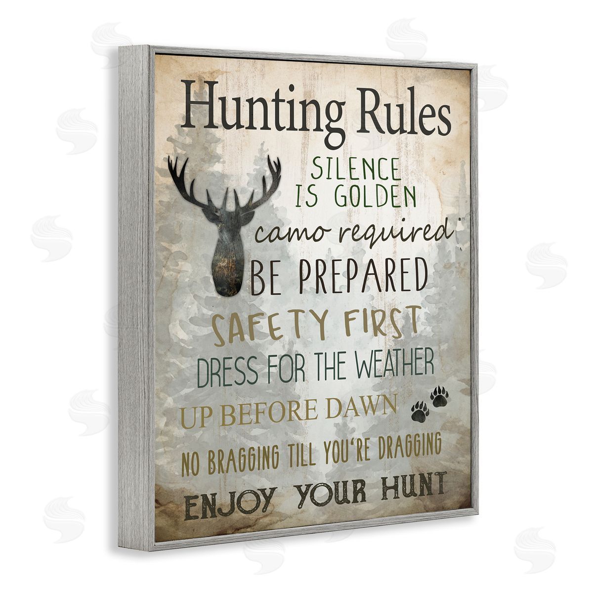 Kim Allen Rustic Hunting Rules Gray Framed Giclee Wall Art Print