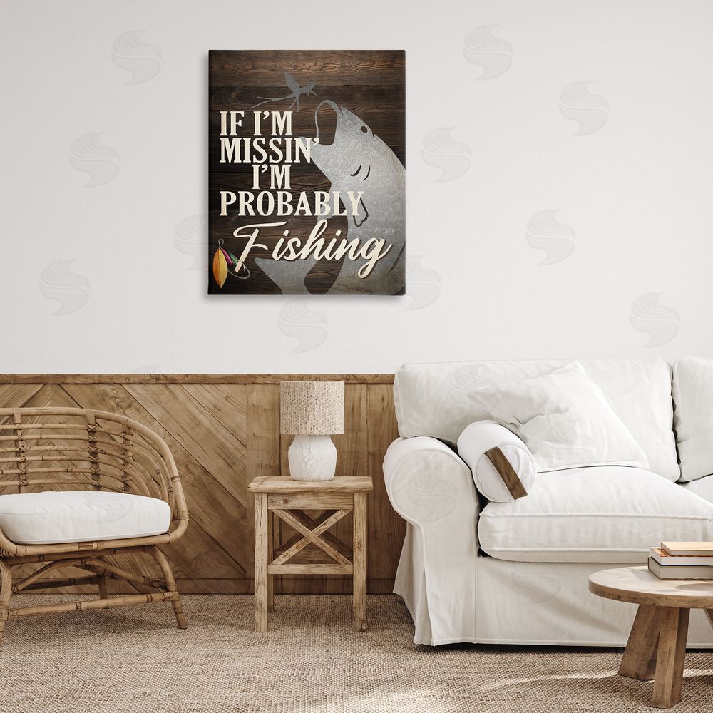 Kim Allen Rustic Probably Fishing Canvas Wall Art Print in Room