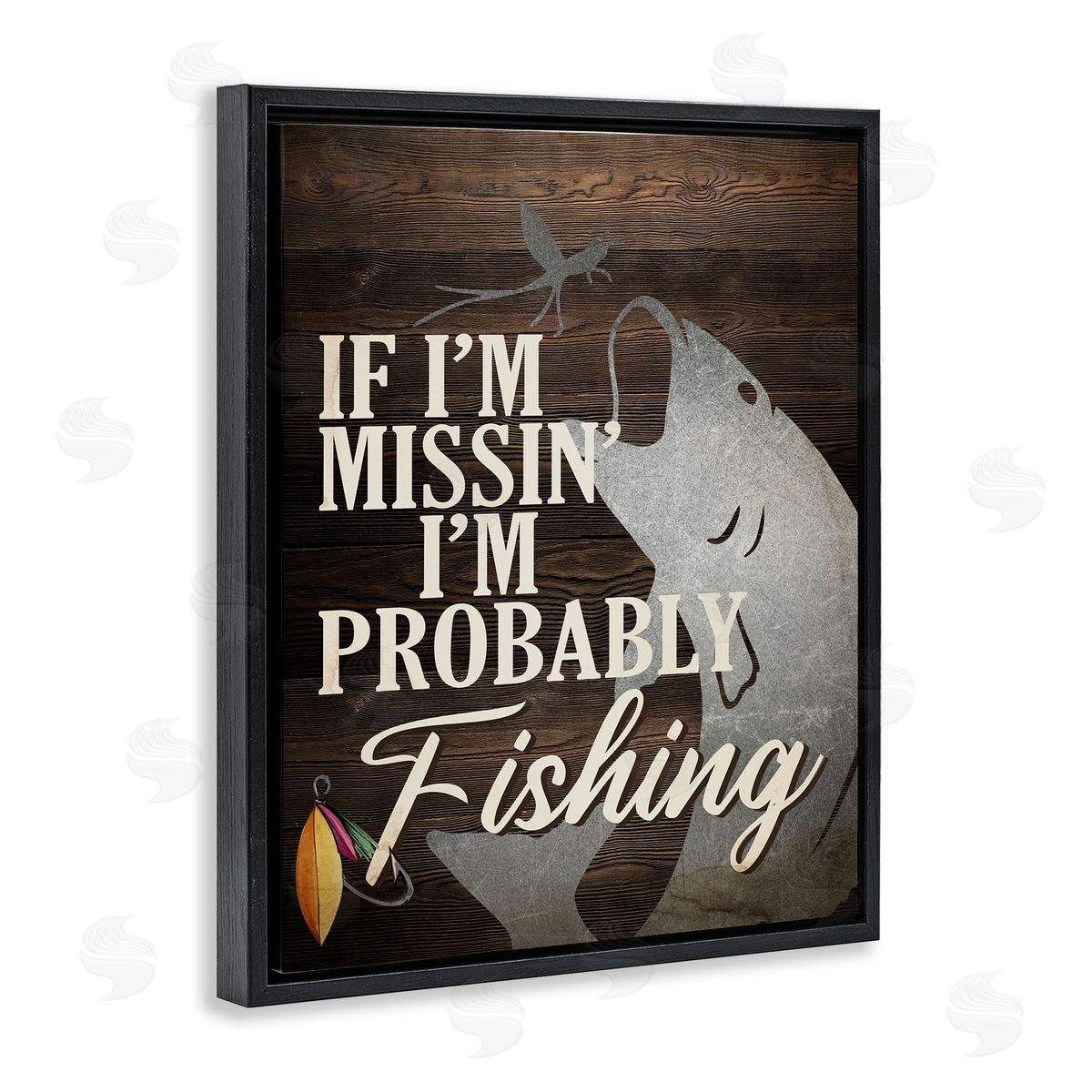 Kim Allen Rustic Probably Fishing Black Floating Frame Canvas Wall Art Print