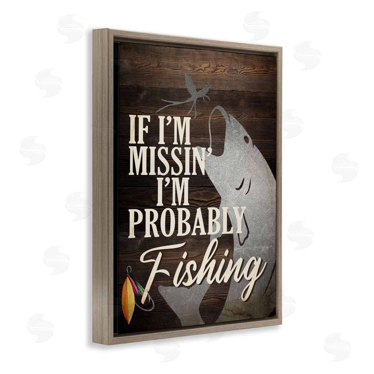 Kim Allen Rustic Probably Fishing Brown Floating Frame Canvas Wall Art Print