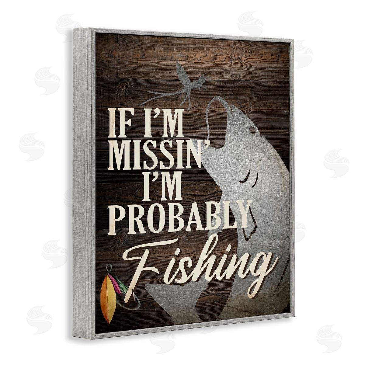 Kim Allen Rustic Probably Fishing Gray Framed Giclee Wall Art Print