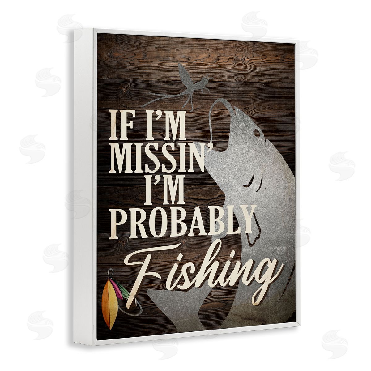Kim Allen Rustic Probably Fishing White Framed Giclee Wall Art Print