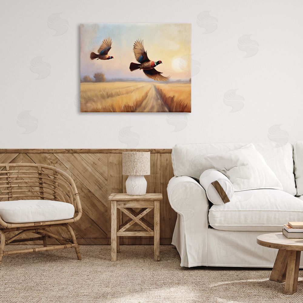 Kim Allen Fall Flight Pheasants Canvas Wall Art Print in Room
