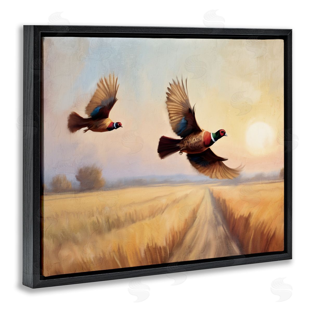Kim Allen Fall Flight Pheasants Black Floating Frame Canvas Wall Art Print