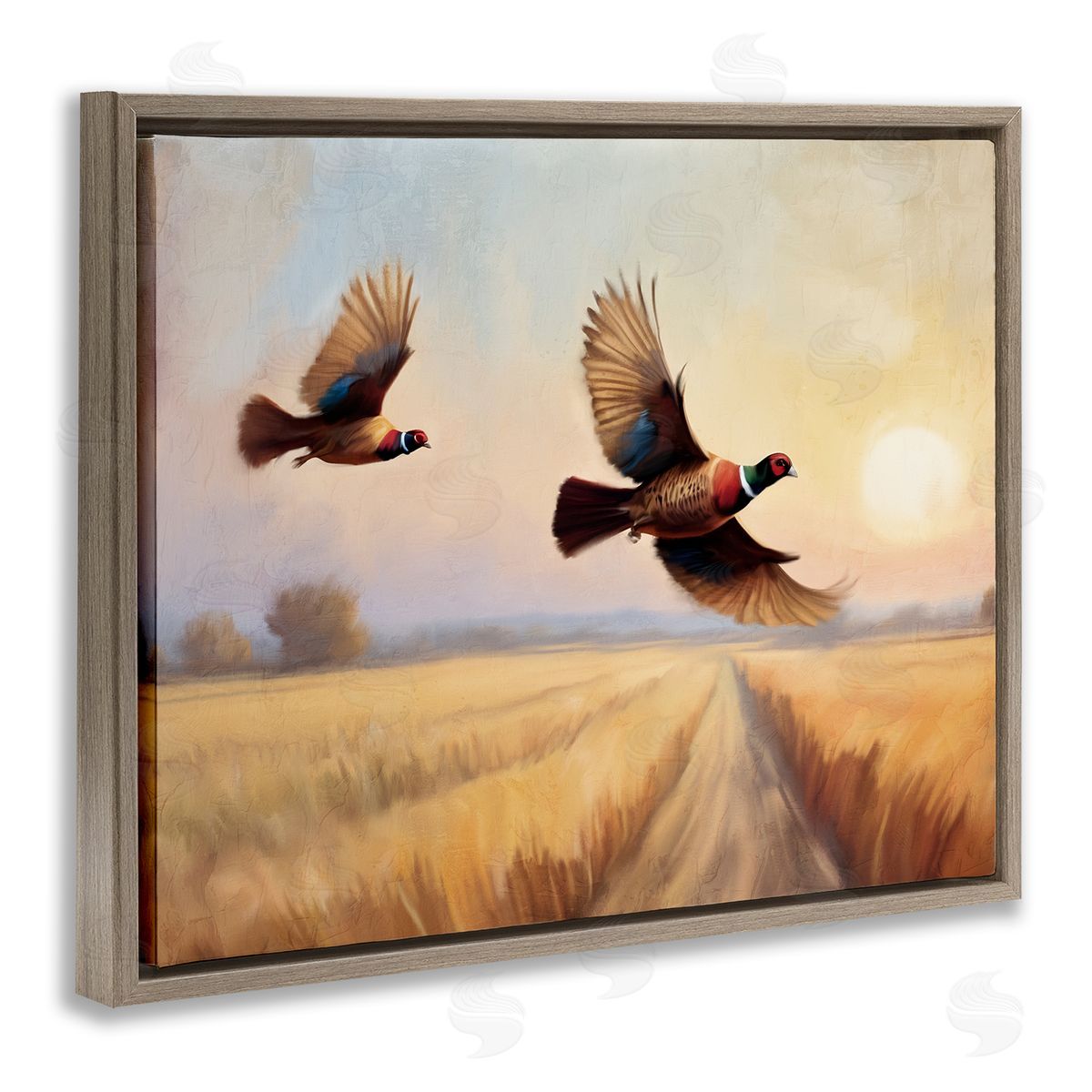 Kim Allen Fall Flight Pheasants Brown Floating Frame Canvas Wall Art Print