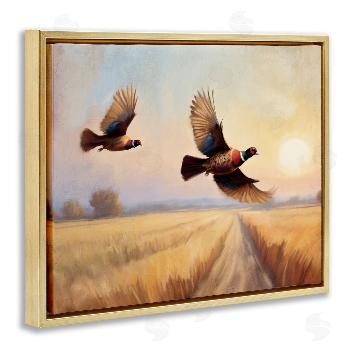 Kim Allen Fall Flight Pheasants Gold Floating Frame Canvas Wall Art Print