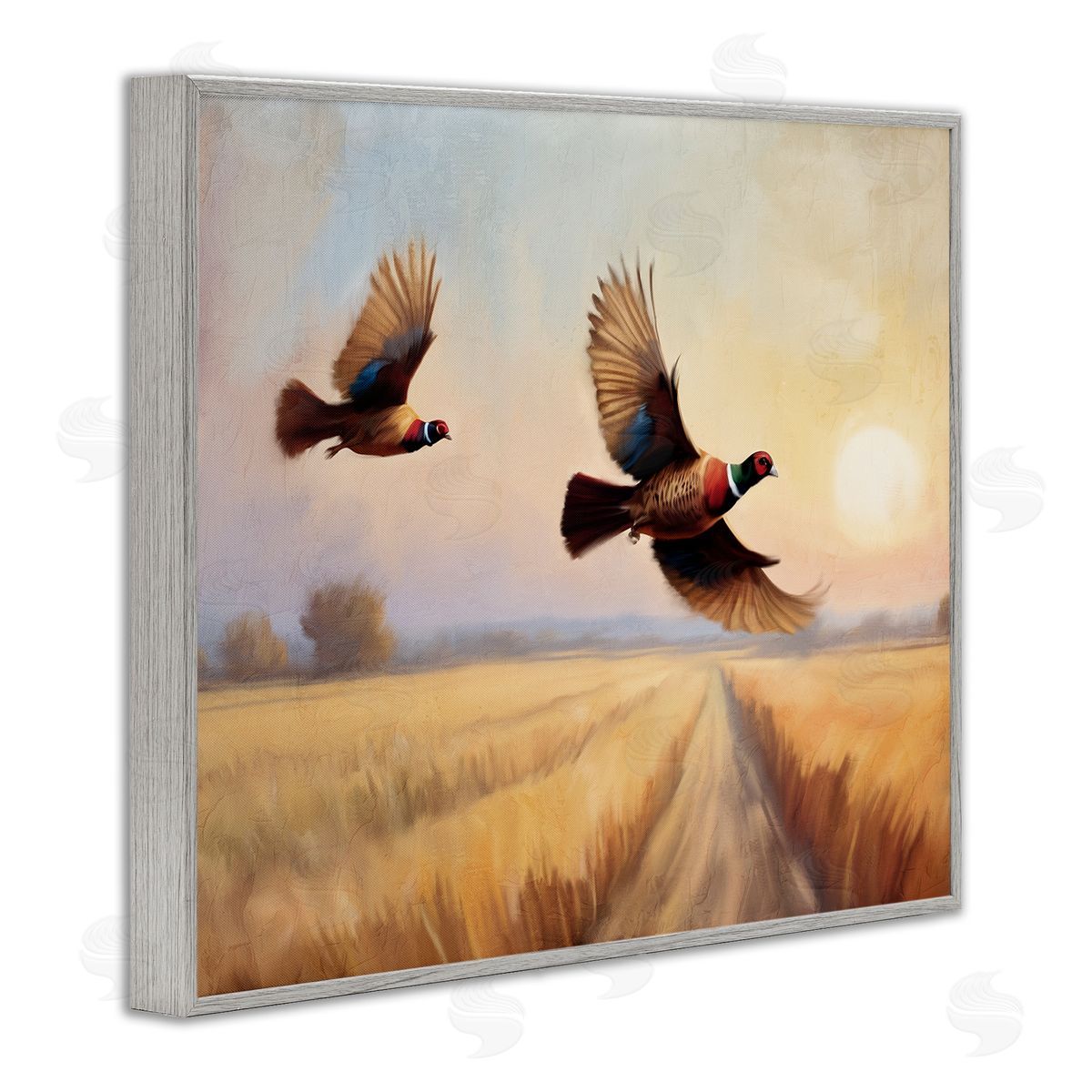 Kim Allen Fall Flight Pheasants Gray Framed Giclee Wall Art Print