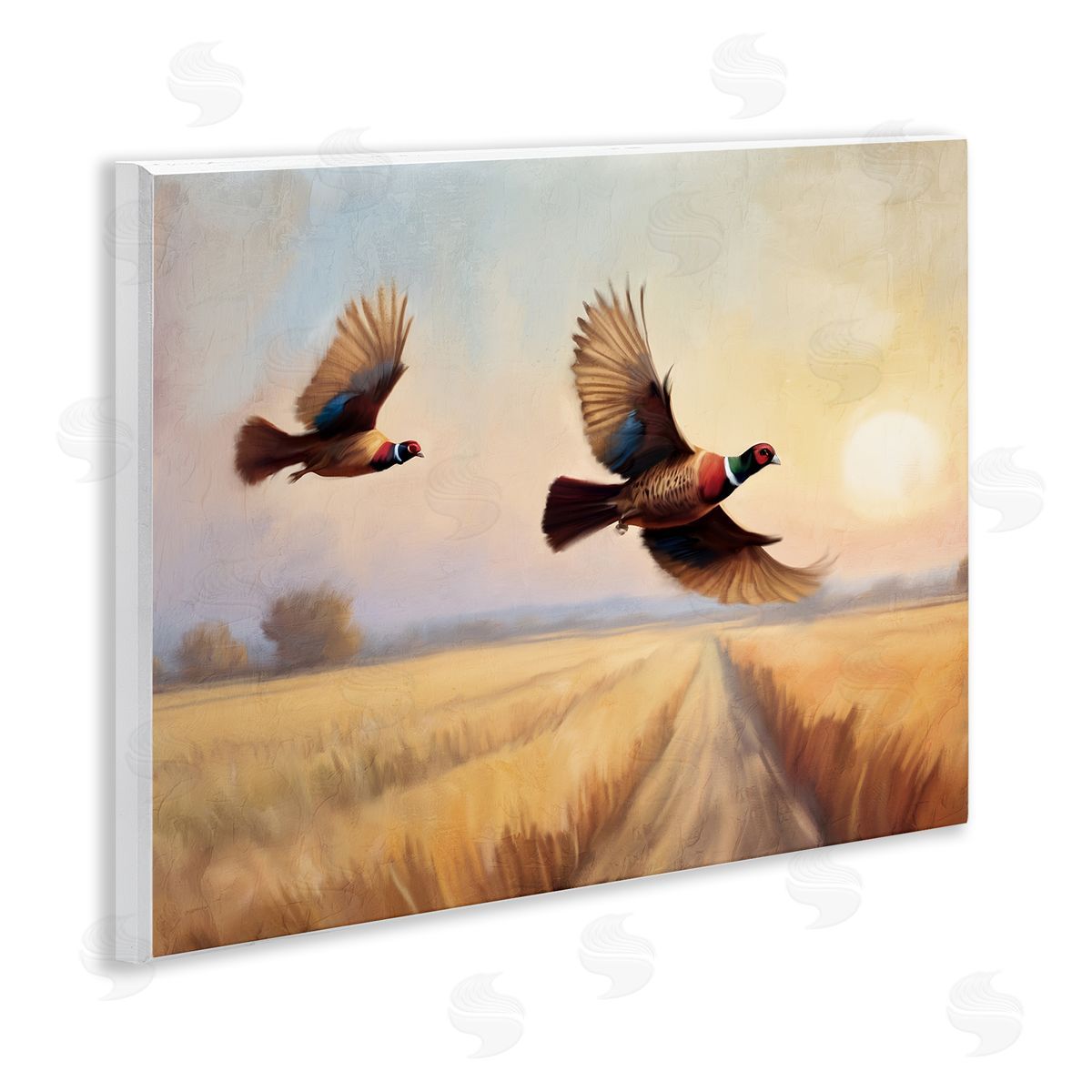 Kim Allen Fall Flight Pheasants Wooden Wall Plaque Art Print