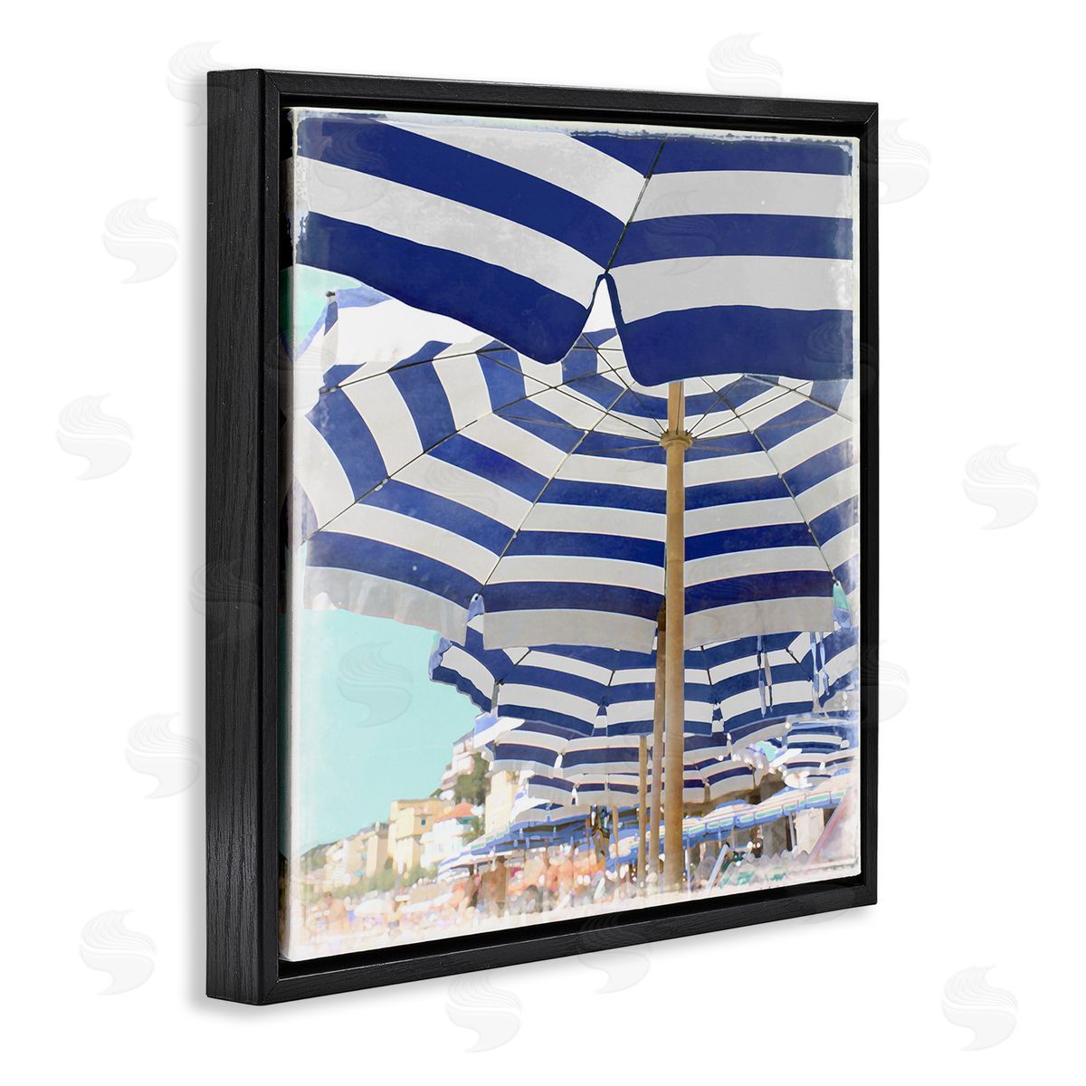 Charlie Carter Under Beach Umbrellas Black Floating Frame Canvas Wall Art Print
