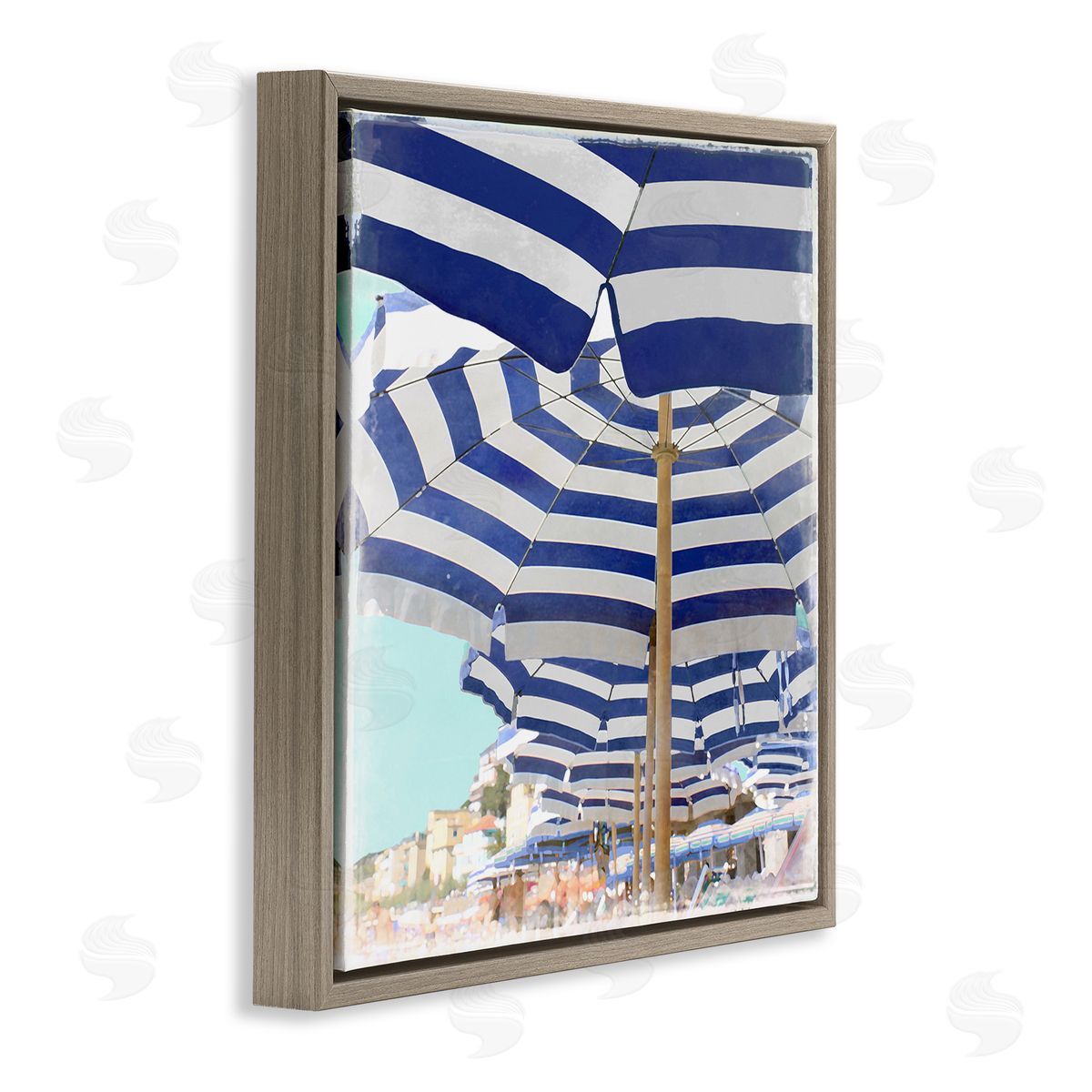 Charlie Carter Under Beach Umbrellas Brown Floating Frame Canvas Wall Art Print