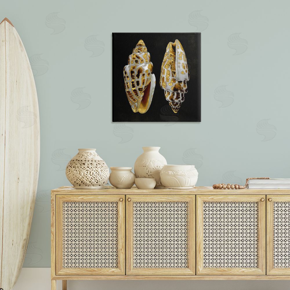 Caroline Kelly Spotted Cowrie Shells Canvas Wall Art Print in Room
