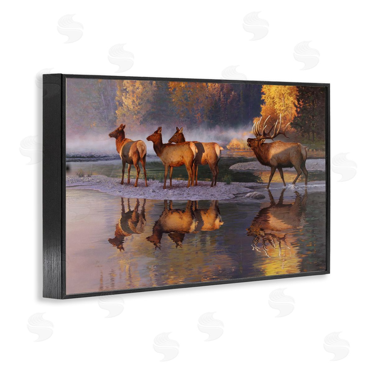 Rod Lawrence Distant Challenge Elk Family Black Framed Giclee Wall Art Print