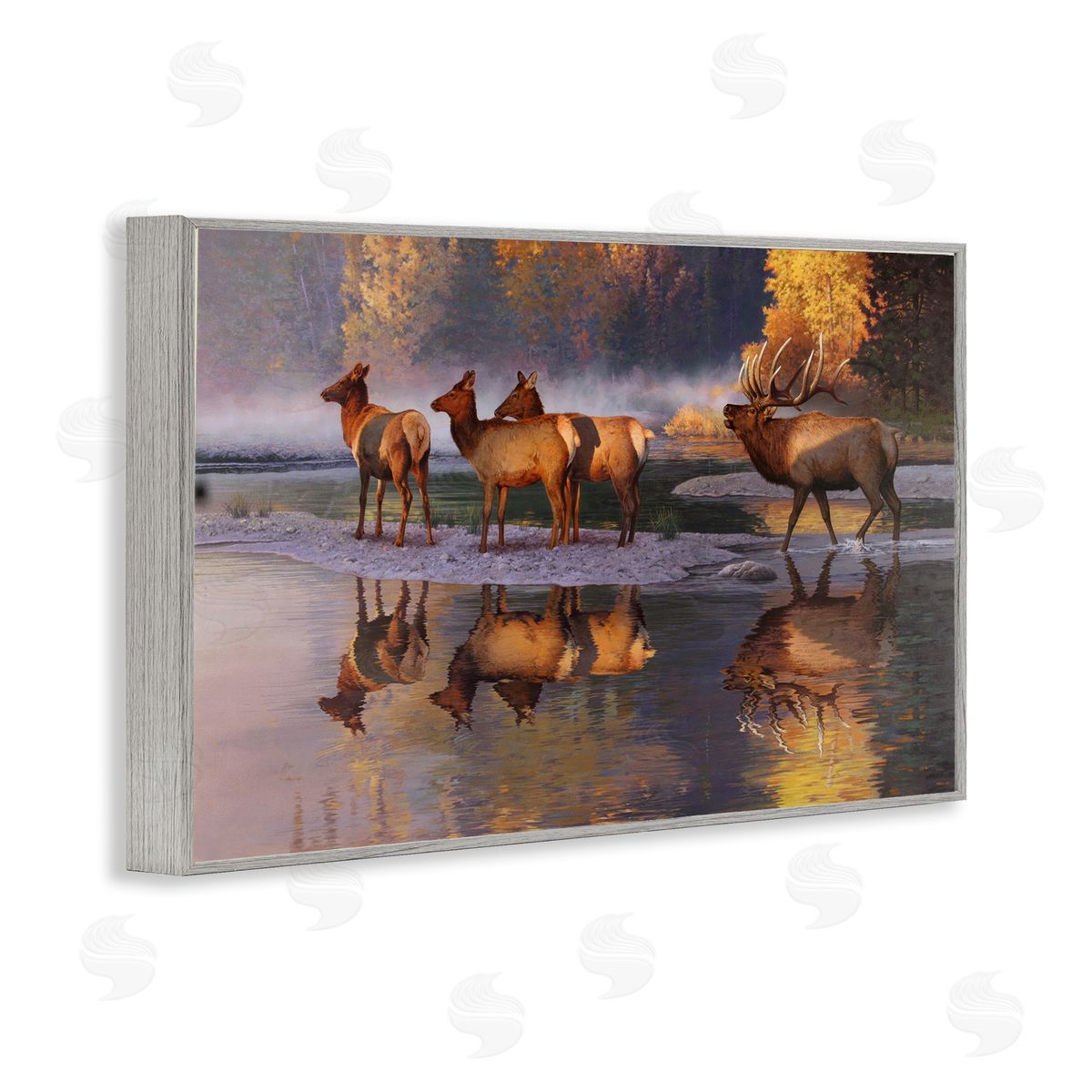 Rod Lawrence Distant Challenge Elk Family Gray Framed Giclee Wall Art Print