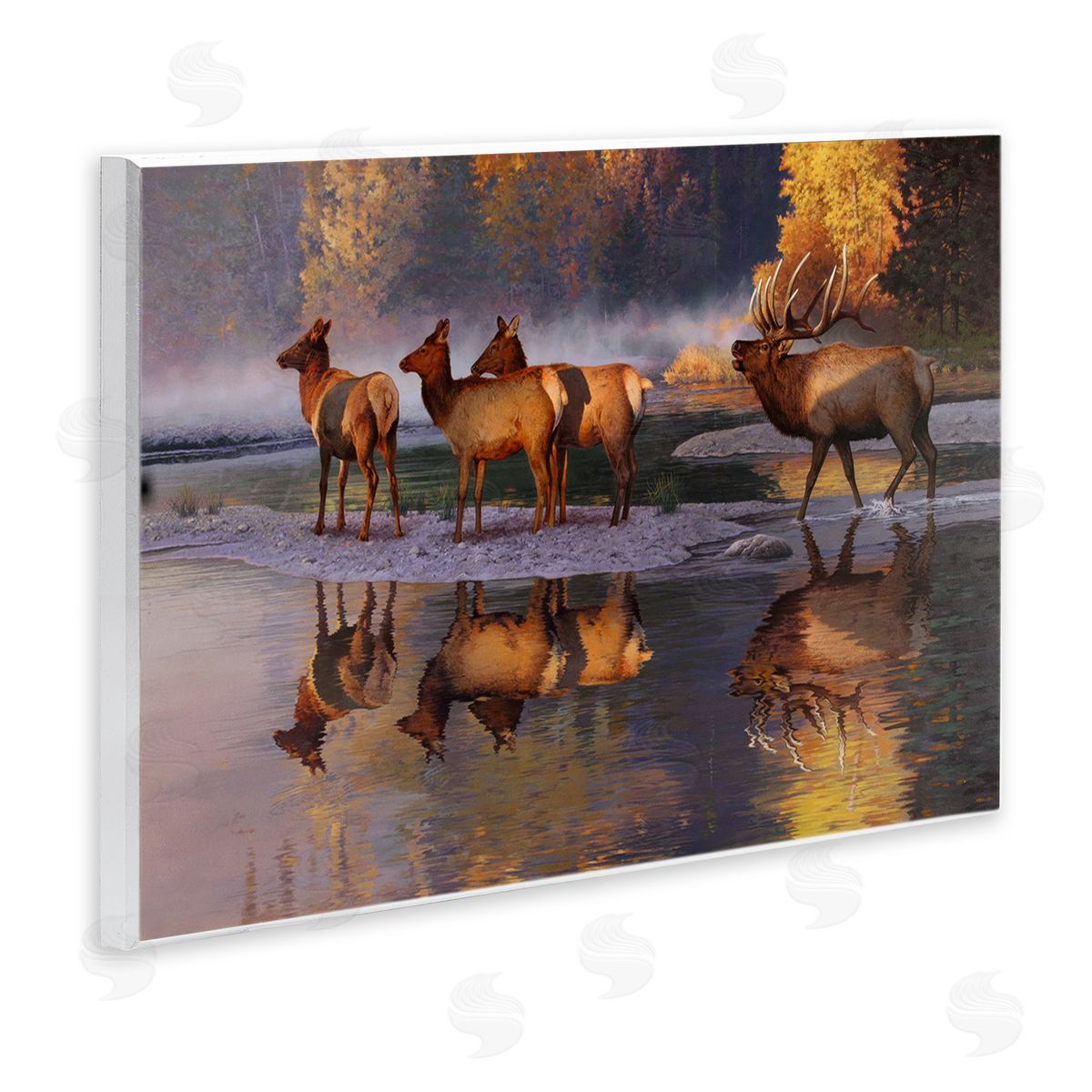 Rod Lawrence Distant Challenge Elk Family Wooden Wall Plaque Art Print