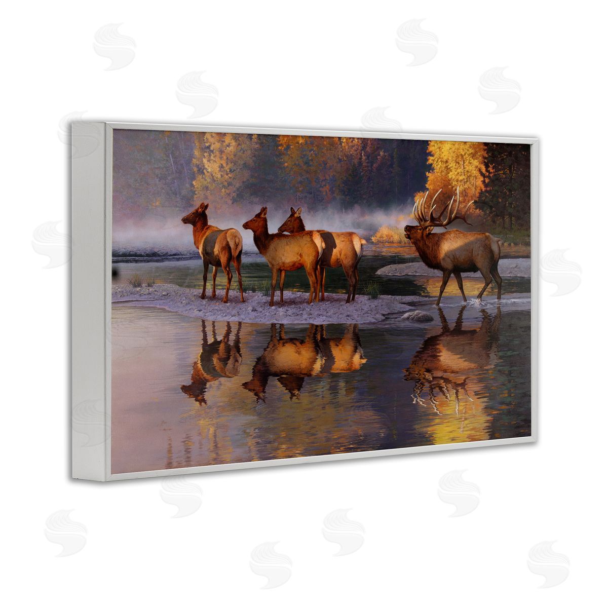 Rod Lawrence Distant Challenge Elk Family White Framed Giclee Wall Art Print