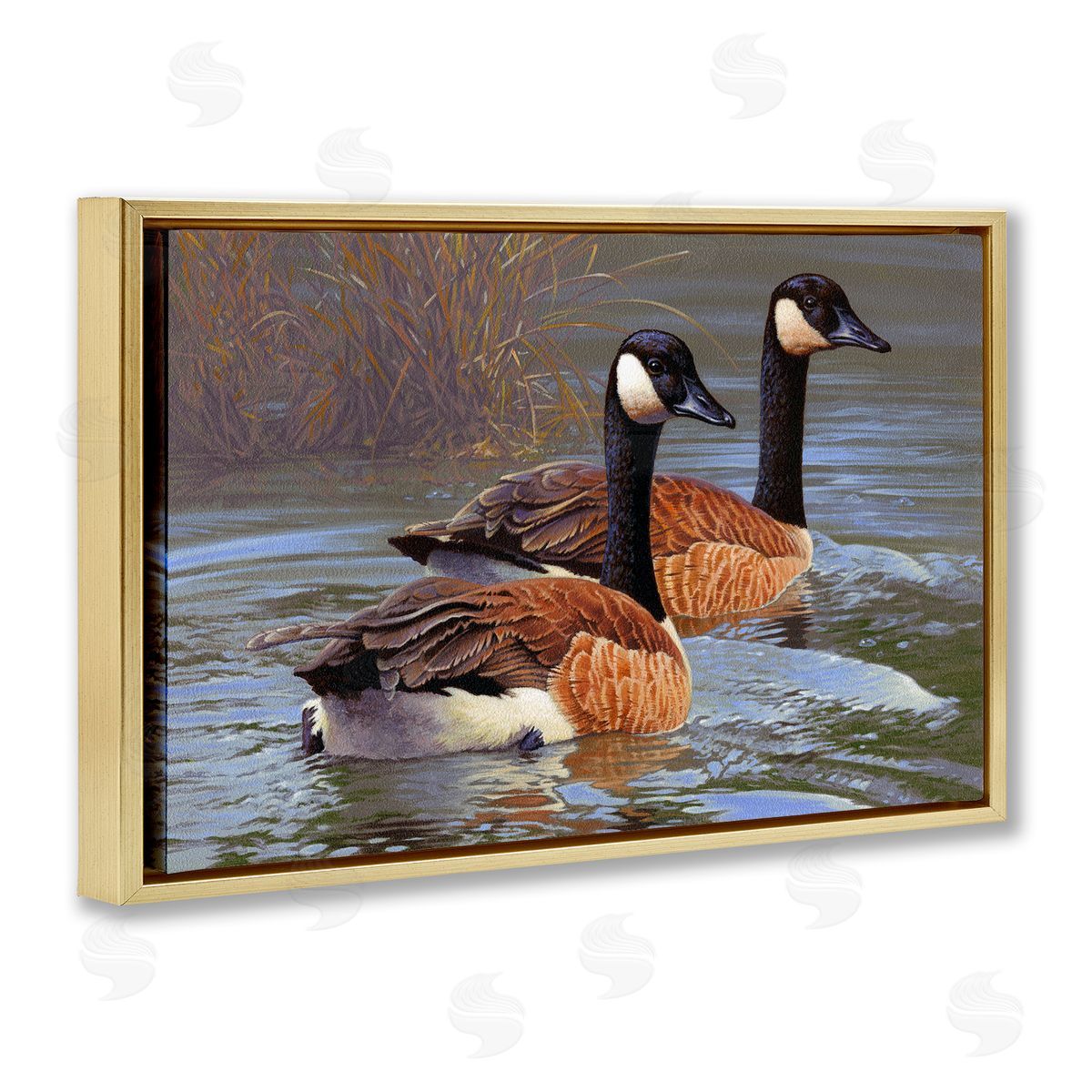 Rod Lawrence Backwater Canada Geese Gold Floating Frame Canvas Wall Art Print
