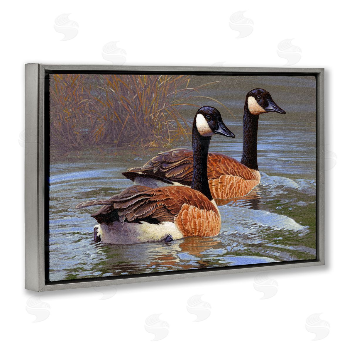 Rod Lawrence Backwater Canada Geese Gray Floating Frame Canvas Wall Art Print