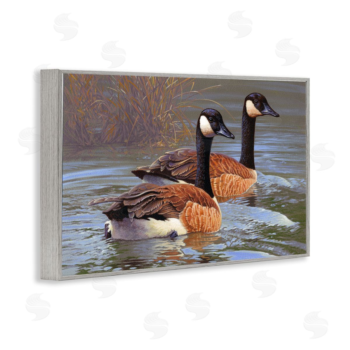 Rod Lawrence Backwater Canada Geese Gray Framed Giclee Wall Art Print
