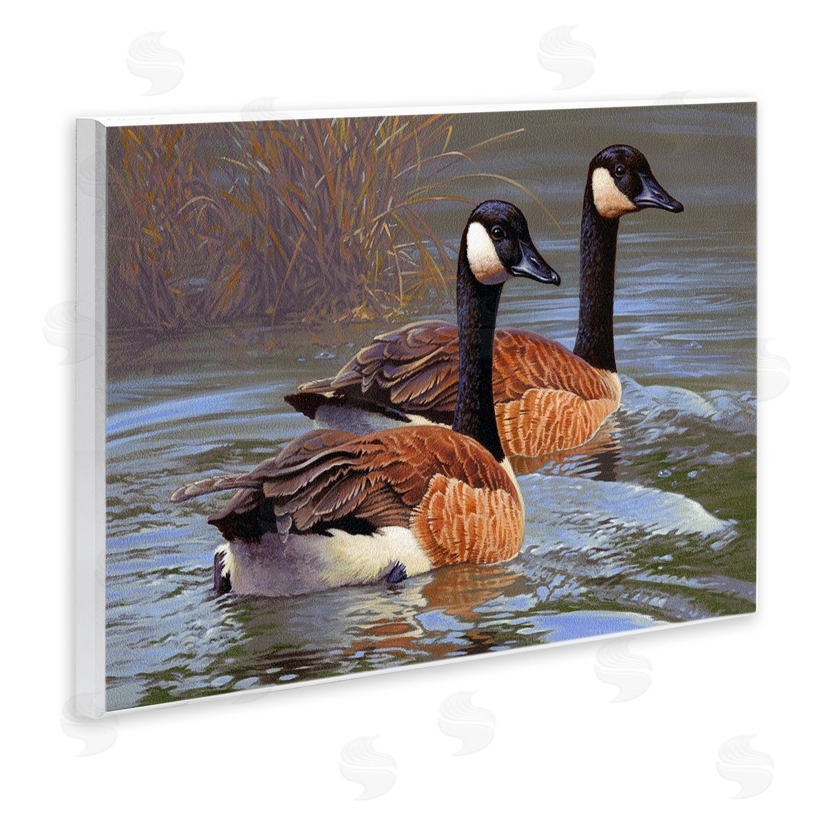 Rod Lawrence Backwater Canada Geese Wooden Wall Plaque Art Print