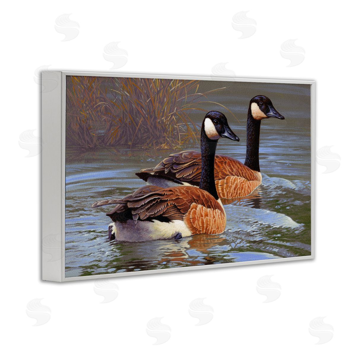 Rod Lawrence Backwater Canada Geese White Framed Giclee Wall Art Print