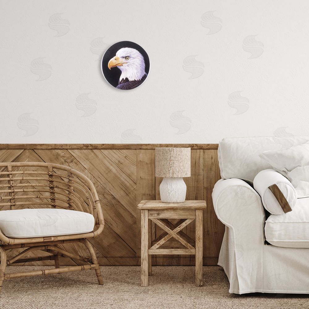 Rod Lawrence Bald Eagle Portrait Round Wall Plaque Art Print in Room