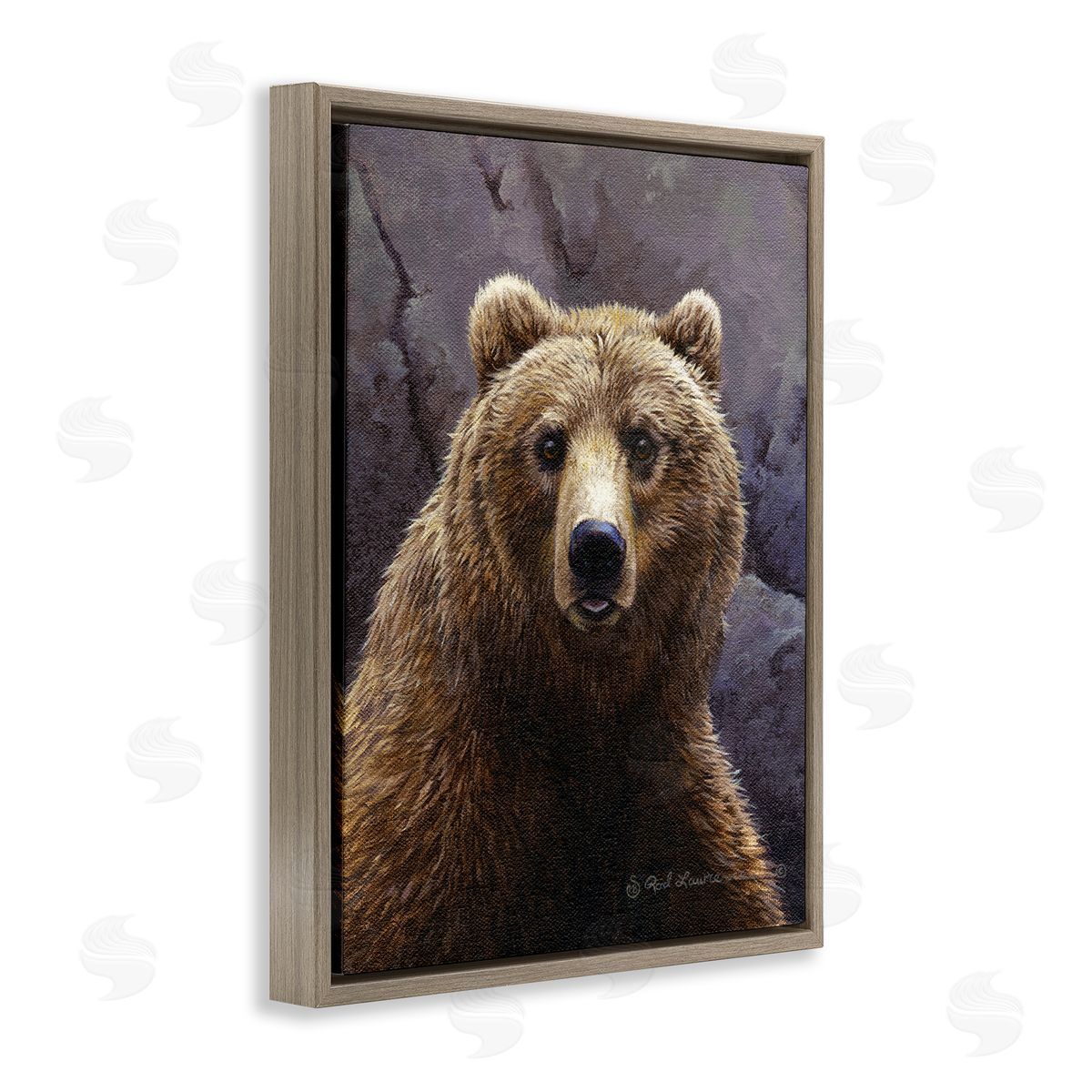 Rod Lawrence Surprised Bear Portrait Brown Floating Frame Canvas Wall Art Print