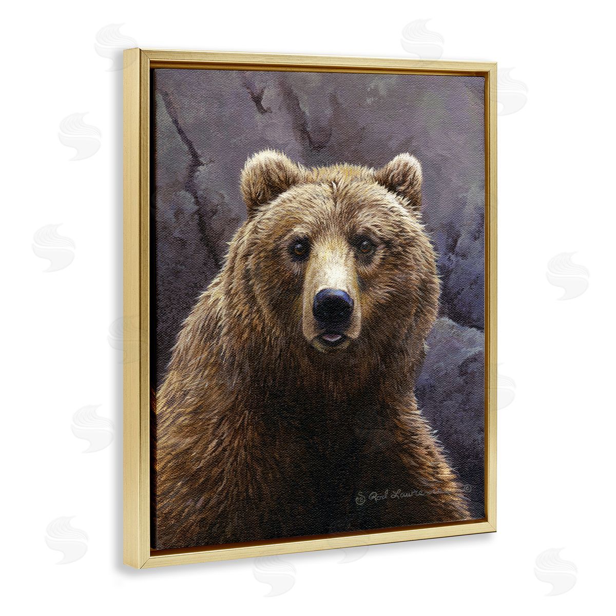 Rod Lawrence Surprised Bear Portrait Gold Floating Frame Canvas Wall Art Print