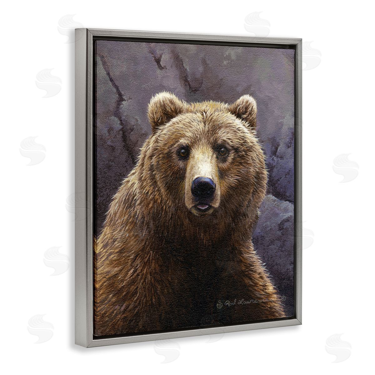 Rod Lawrence Surprised Bear Portrait Gray Floating Frame Canvas Wall Art Print