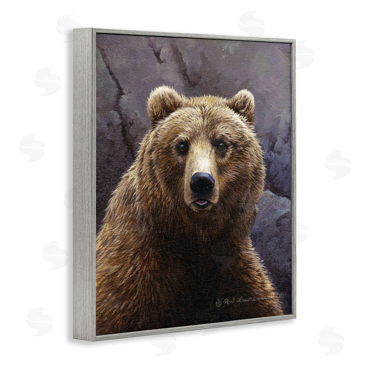 Rod Lawrence Surprised Bear Portrait Gray Framed Giclee Wall Art Print