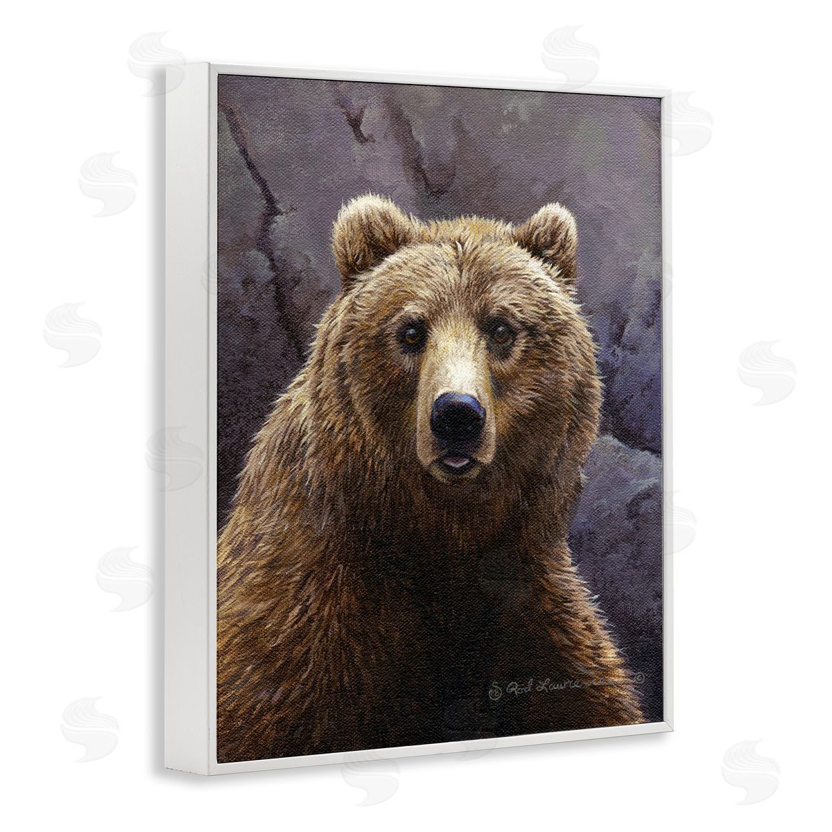 Rod Lawrence Surprised Bear Portrait White Framed Giclee Wall Art Print