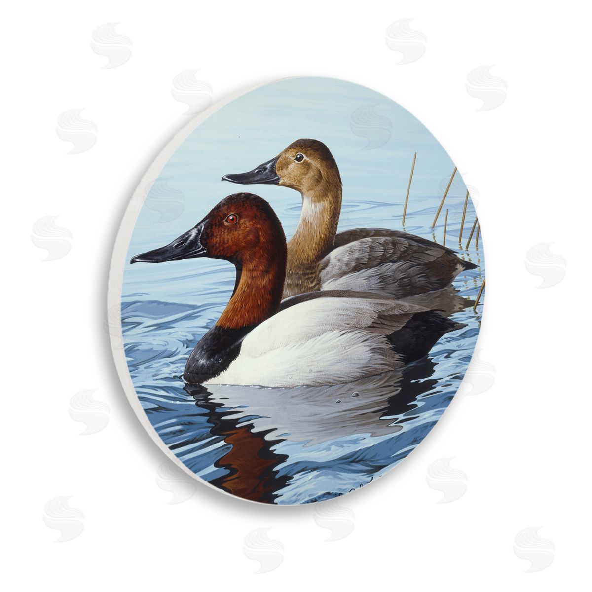 Rod Lawrence Traditional Canvasback Ducks Wooden Wall Plaque Art Print