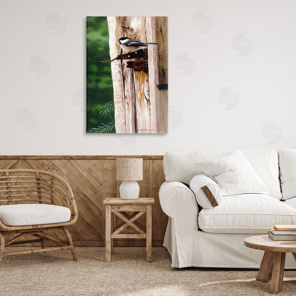 Rod Lawrence Bird on Rusty Perch Canvas Wall Art Print in Room