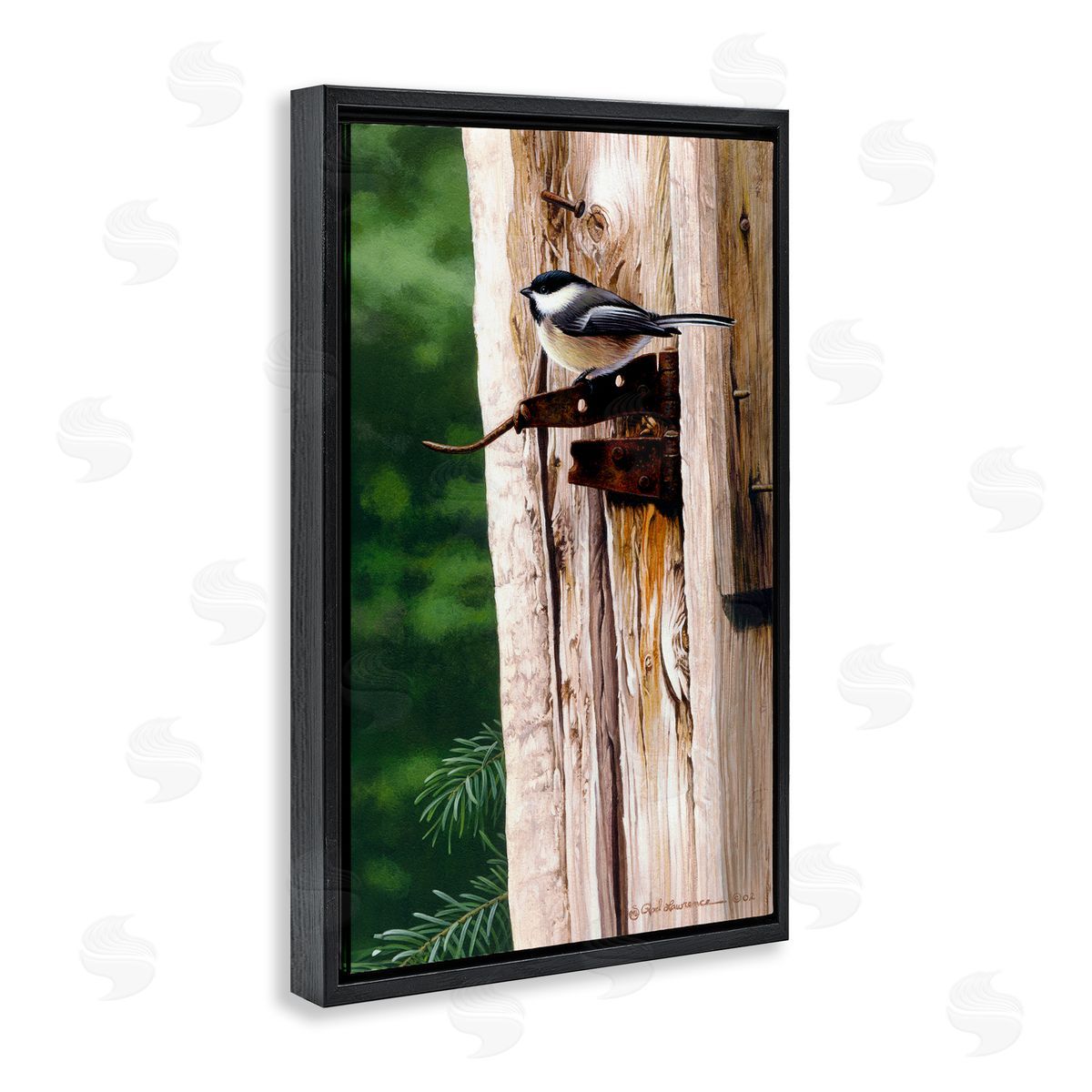 Rod Lawrence Bird on Rusty Perch Black Floating Frame Canvas Wall Art Print