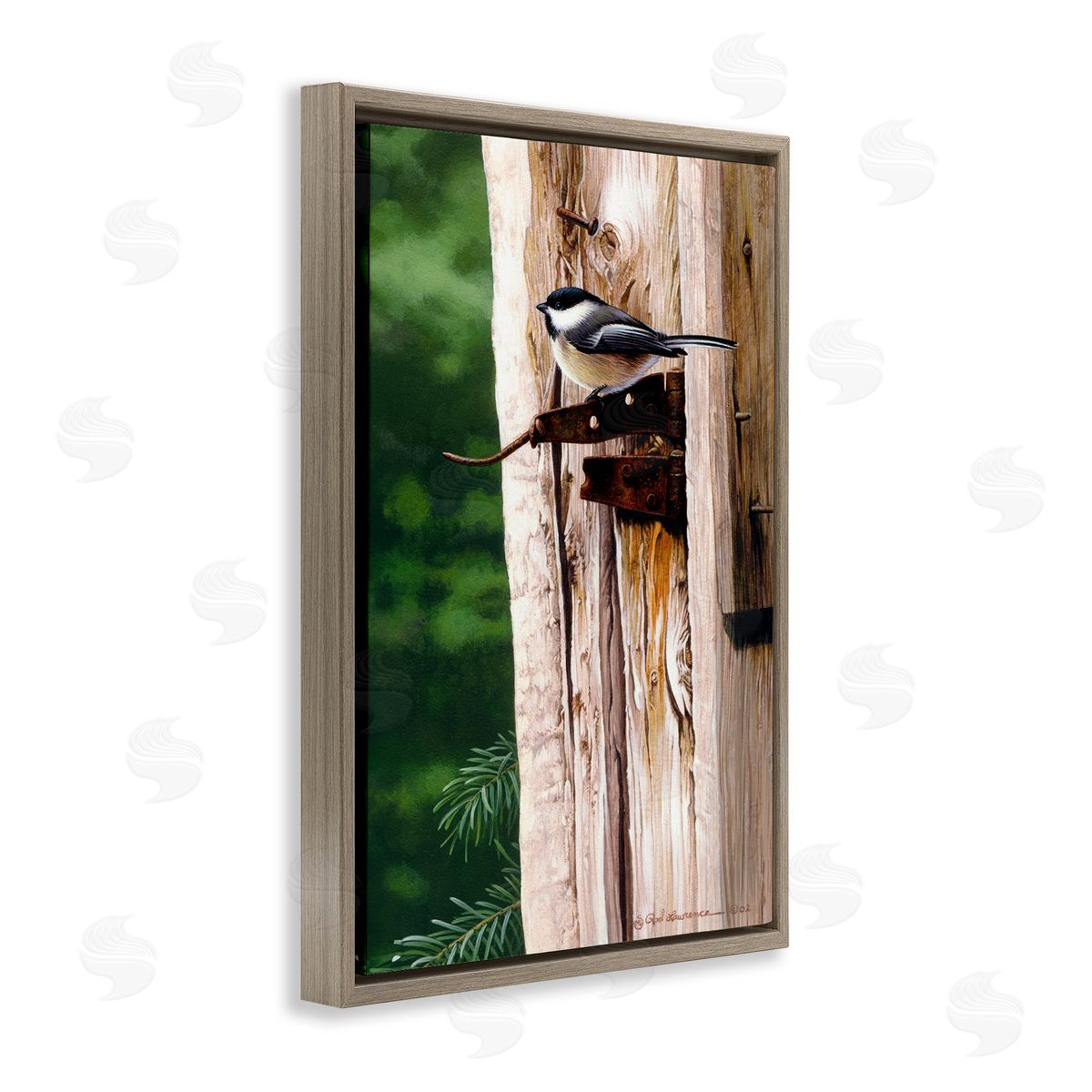 Rod Lawrence Bird on Rusty Perch Brown Floating Frame Canvas Wall Art Print
