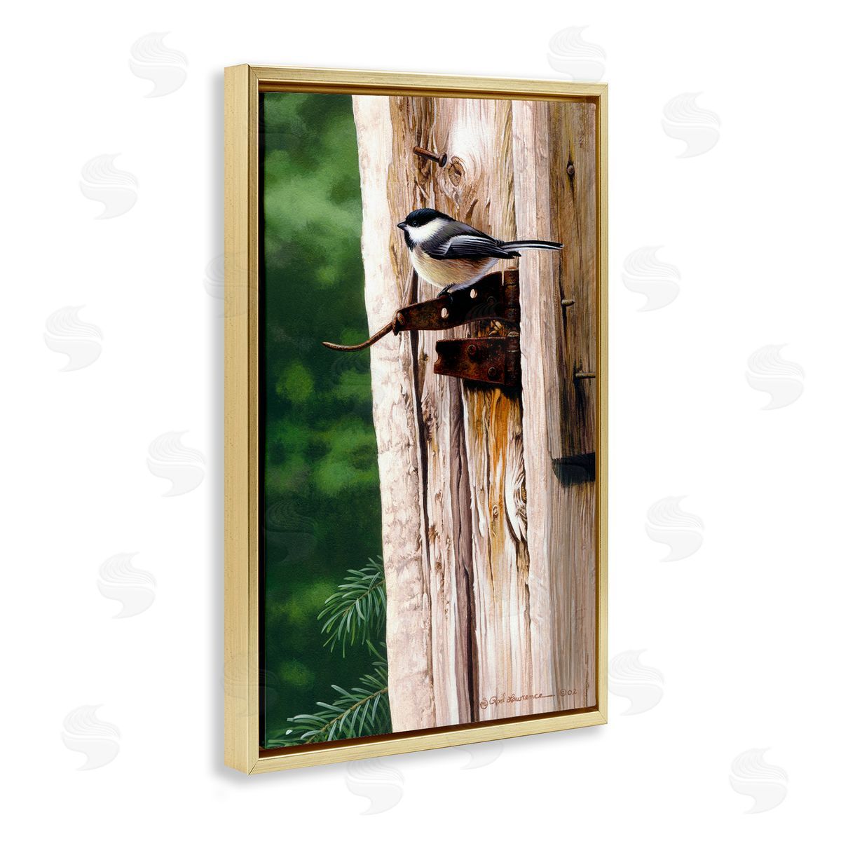 Rod Lawrence Bird on Rusty Perch Gold Floating Frame Canvas Wall Art Print